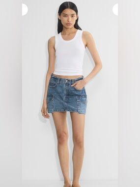 Denim Forum THE '90S MID-RISE CARGO MINI SKIRT , sz: 25